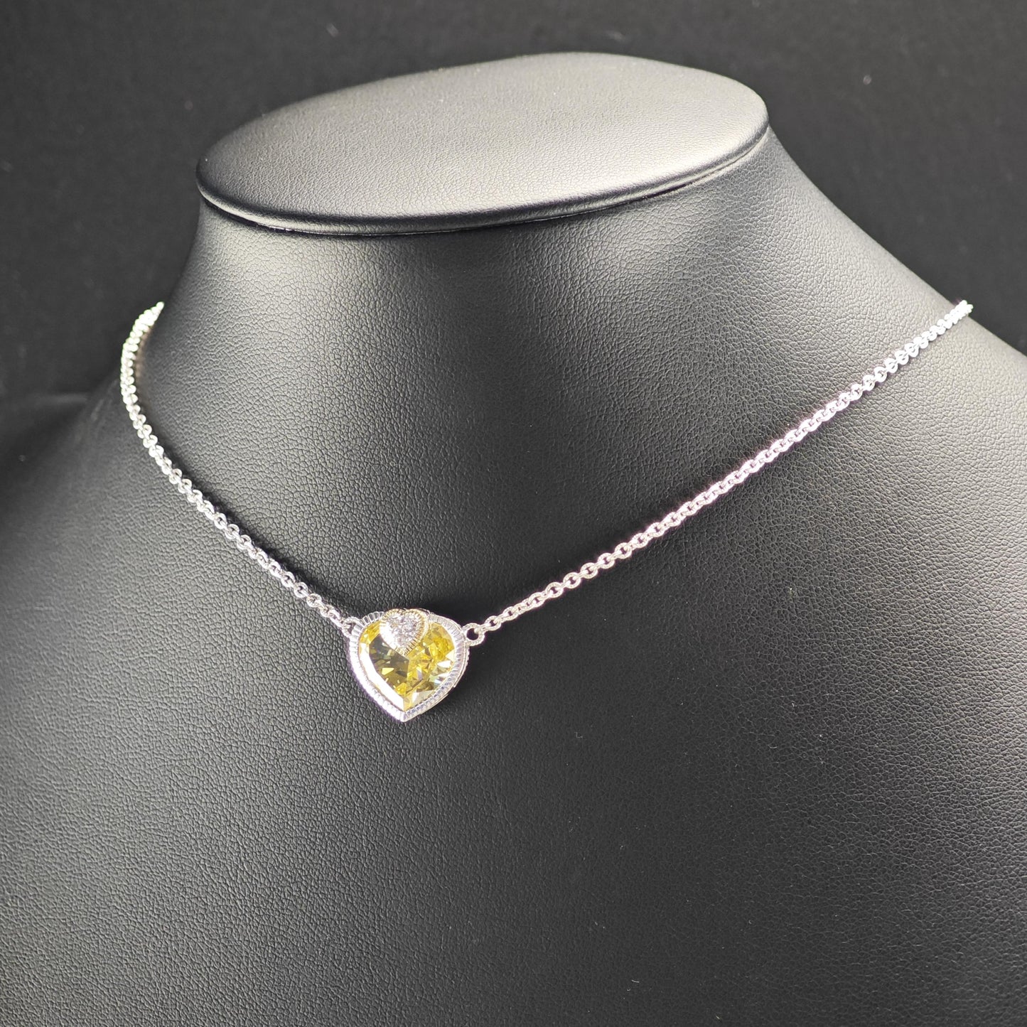 Vintage Judith Ripka Citrine, 18K Gold Accent Heart Necklace Sterling Silver N2733
