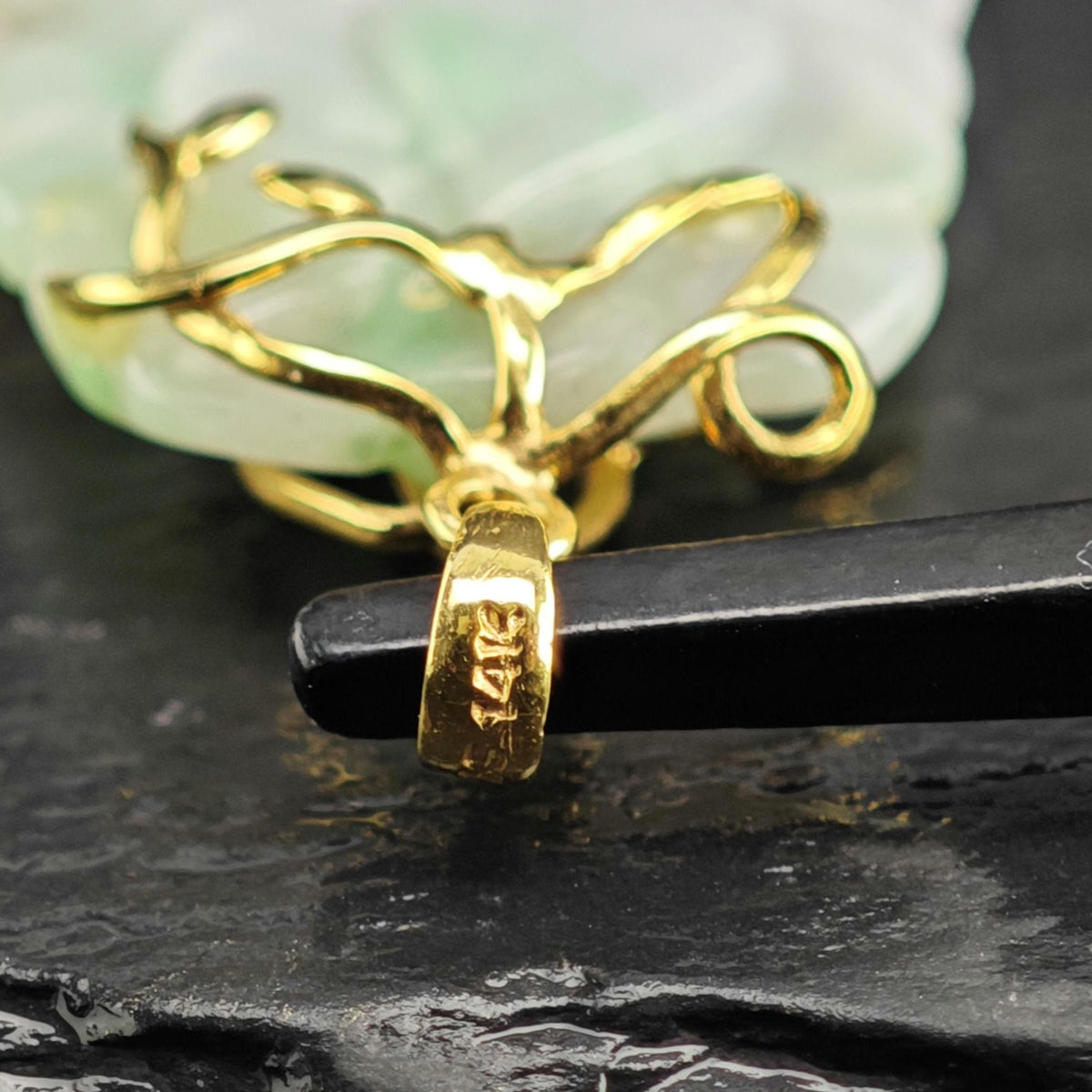 Carved Jadeite Jade 14K Yellow Gold Pendant P3102