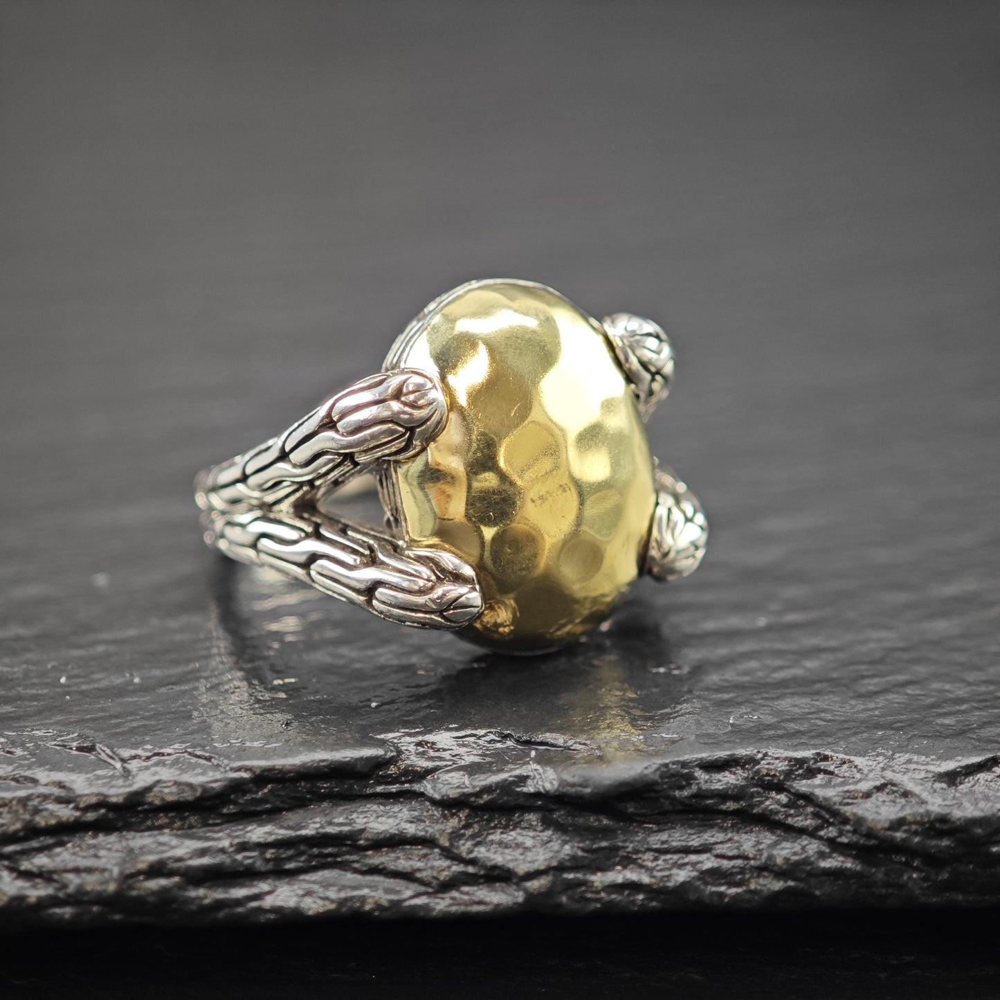 John Hardy 18K Gold Accent Ring Sterling Silver Sz 7 R6019
