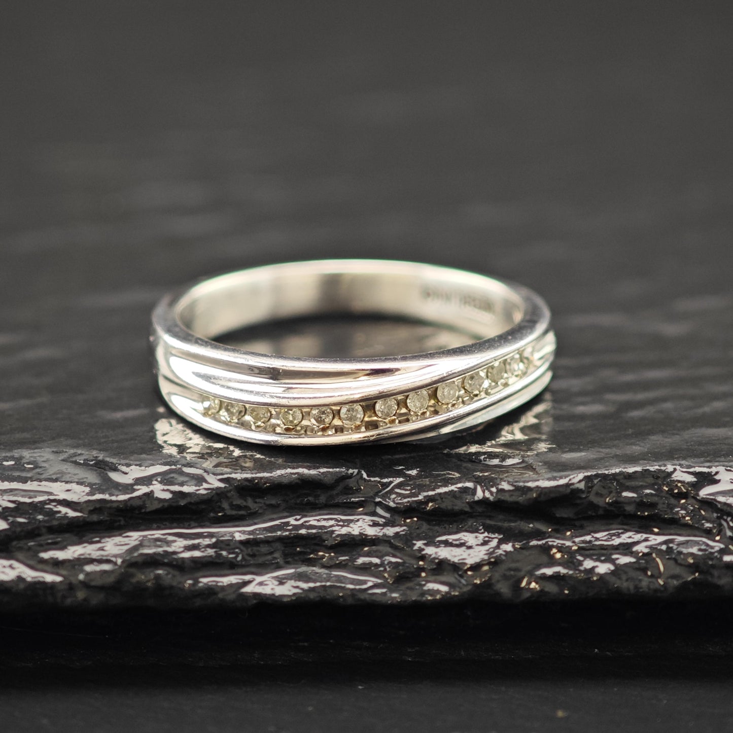 Sterling Silver 13 Diamond Band Ring Minimalist Style Size 7 R6182