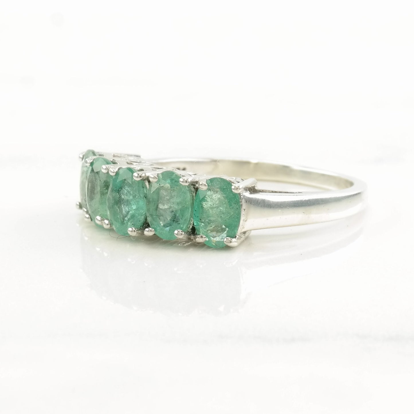 Sterling Silver Ring Emerald 5 Stone Size 9