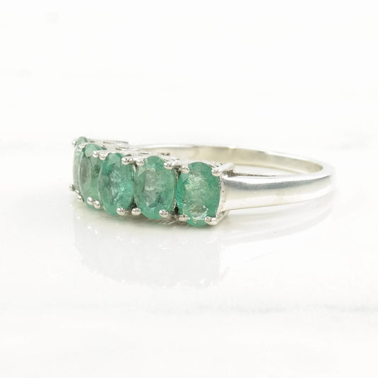 Sterling Silver Ring Emerald 5 Stone Size 9