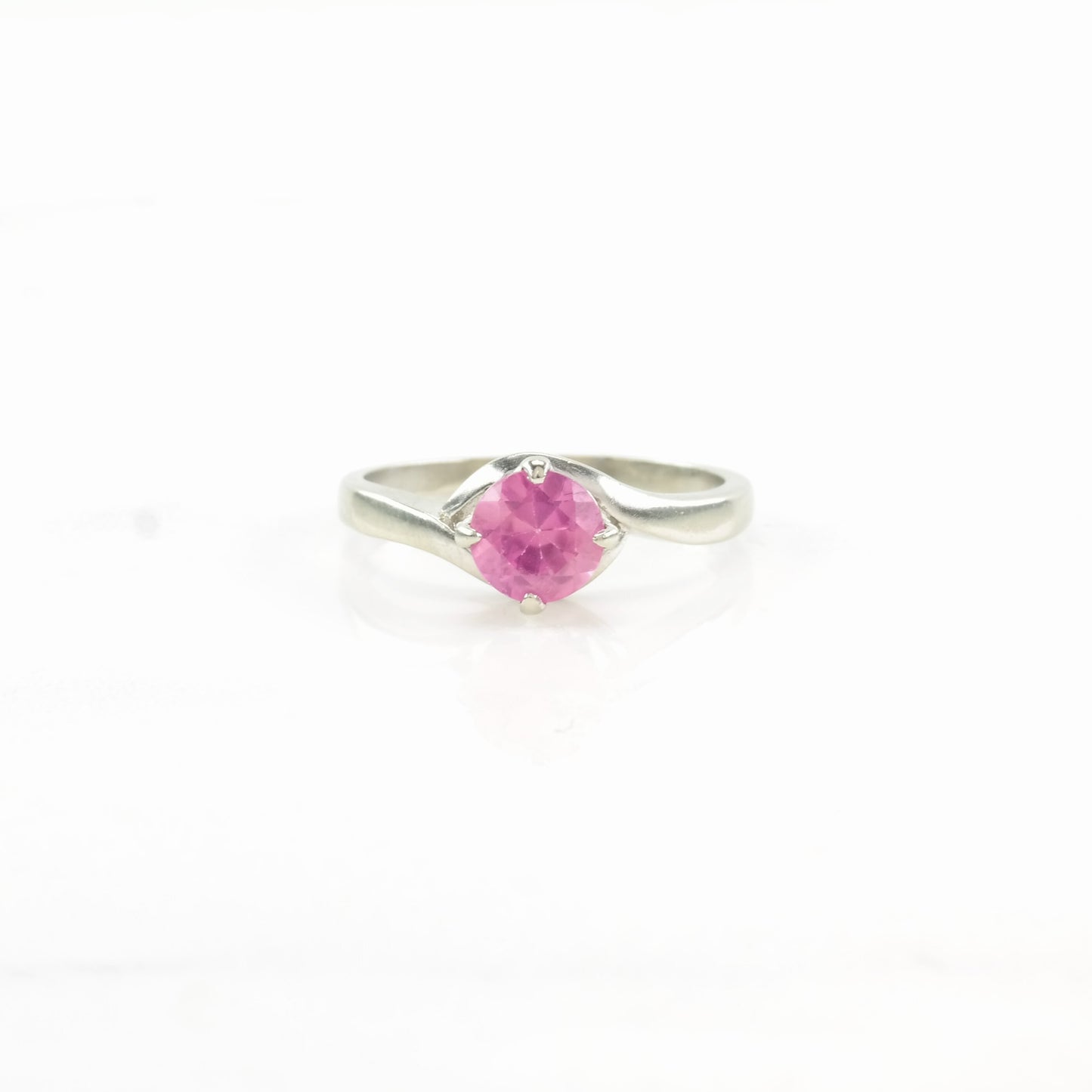 10k White Gold Ring Lab Pink Sapphire Solitaire Pink Size 7