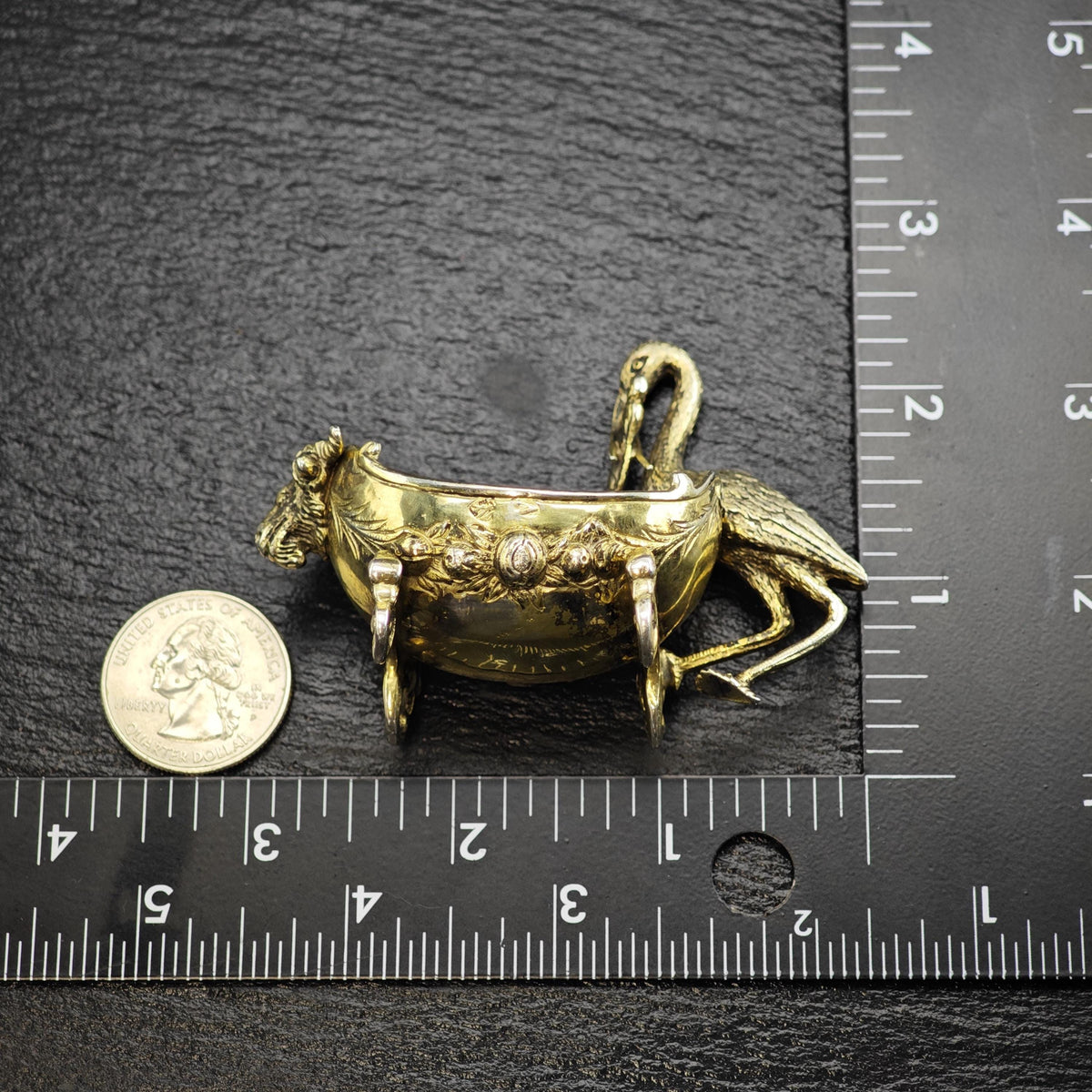European Gold Gilded Stork/Baby with Ramhead Crib Sterling Silver Bowl Figurine MISC0395