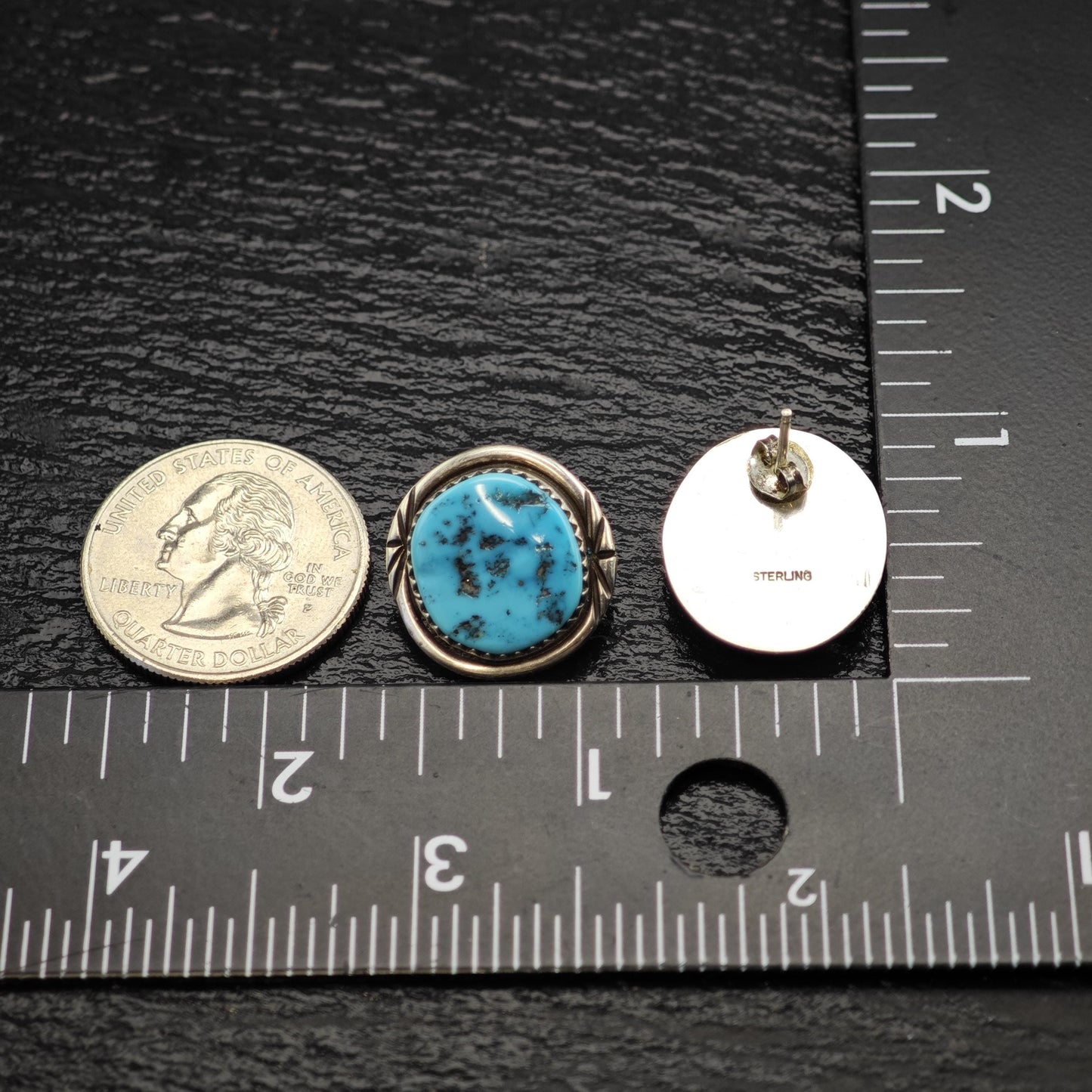 Vintage Native American Sleeping Beauty Turquoise Sterling Silver Stud Earrings ER3173
