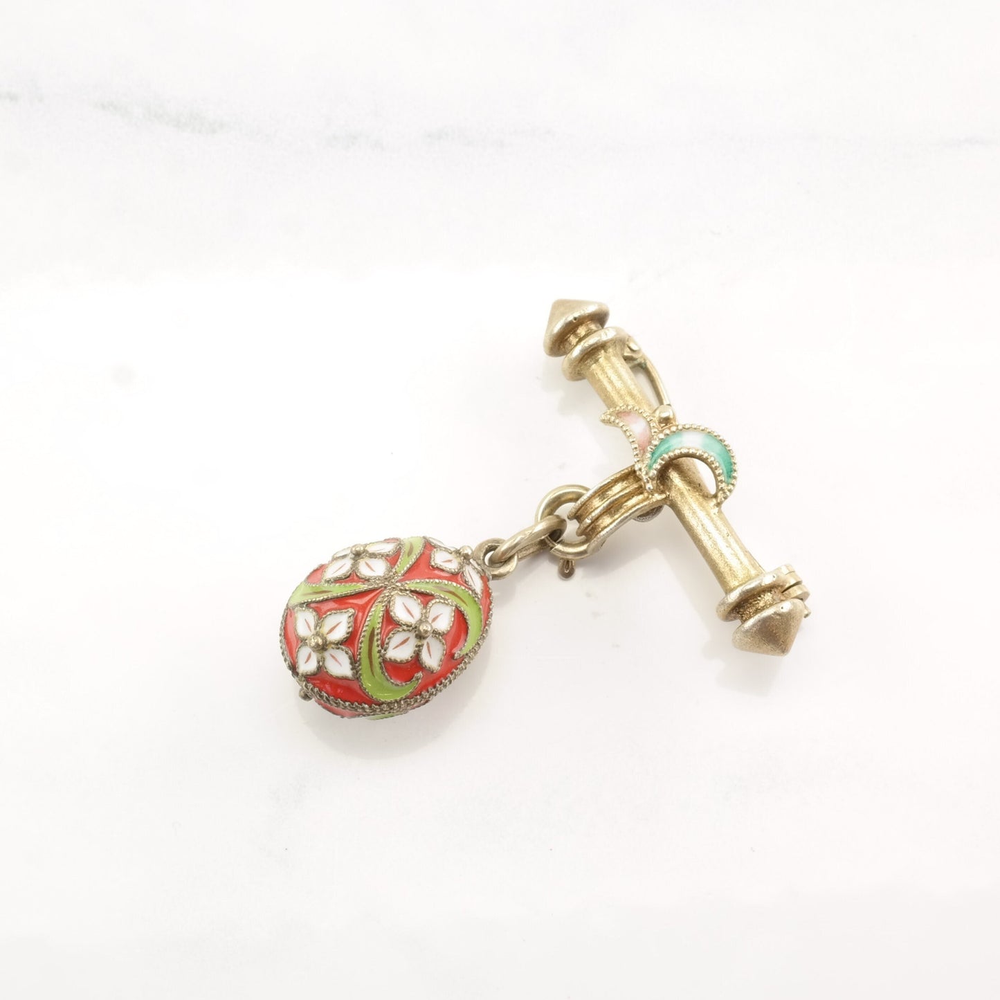 Enamel Brooch Soviet Egg Pendant Sterling Silver Dangle