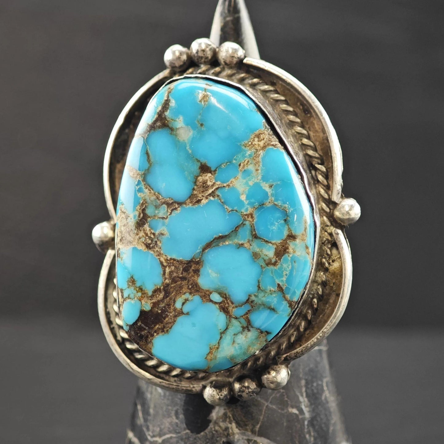 Southwest Large Spiderweb Turquoise Ring Sterling Silver Sz 9 1/4 R6034