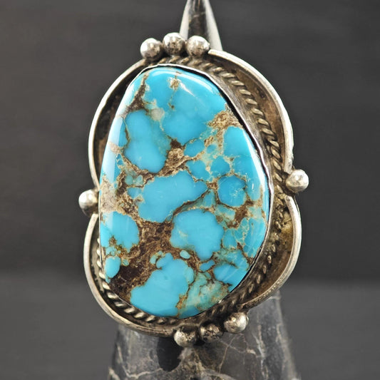 Southwest Large Spiderweb Turquoise Ring Sterling Silver Sz 9 1/4 R6034