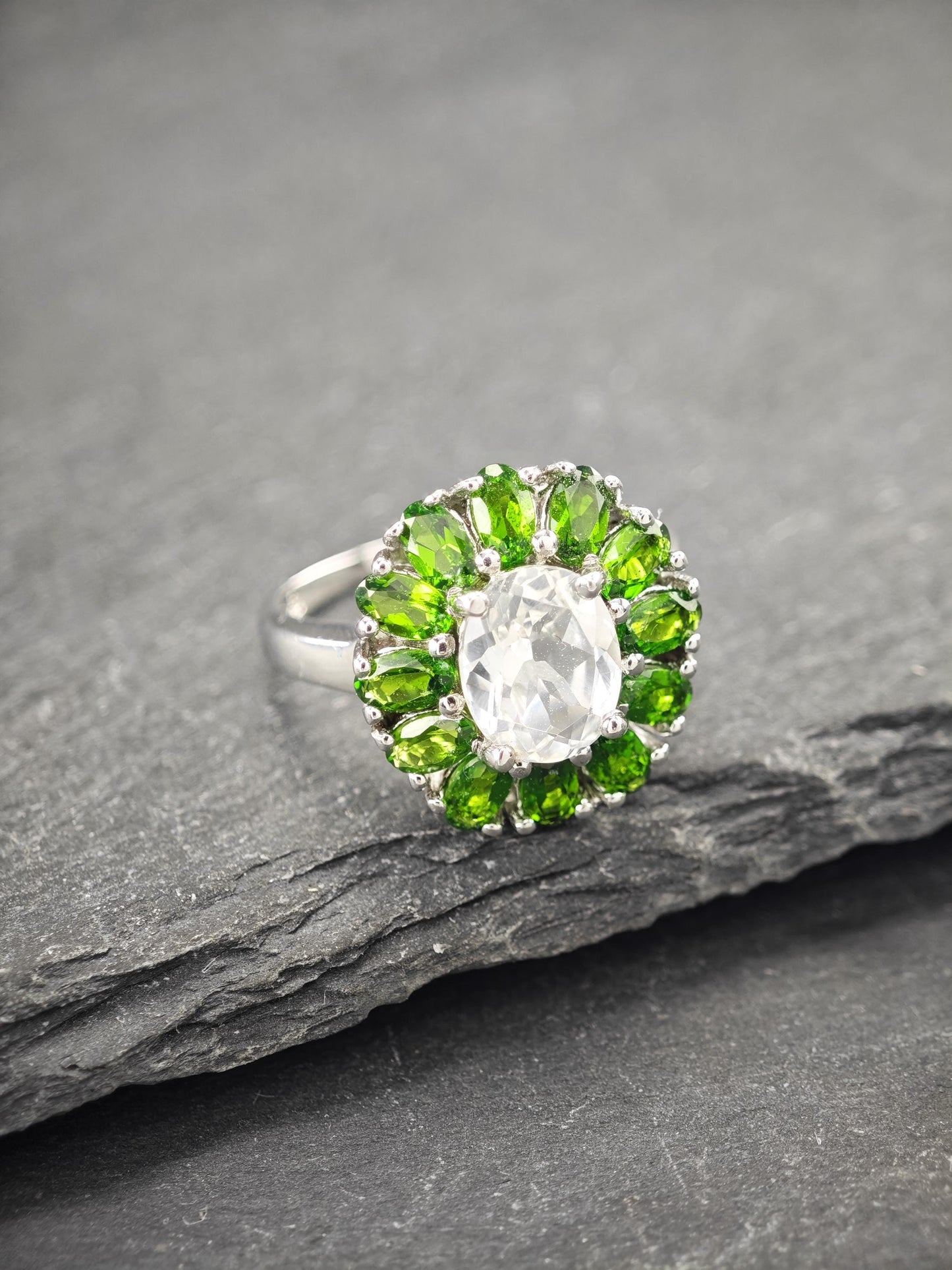 Vintage Topaz, Diopside Ring Sterling Silver