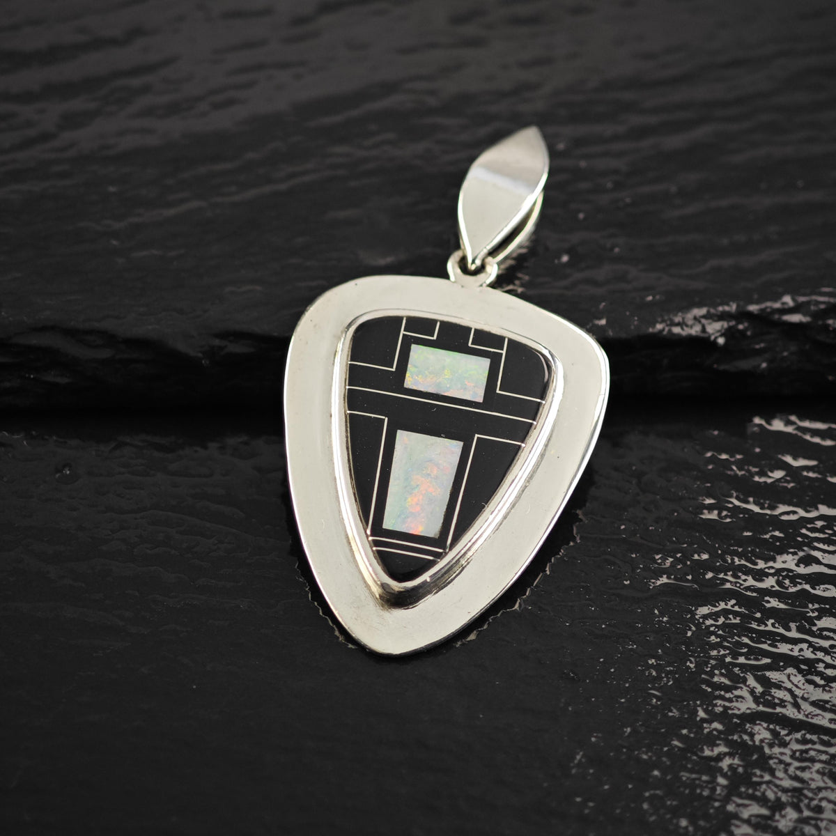 Navajo Opal Onyx Inlay Sterling Silver Pendant, Harold Stevens Jr. P3149