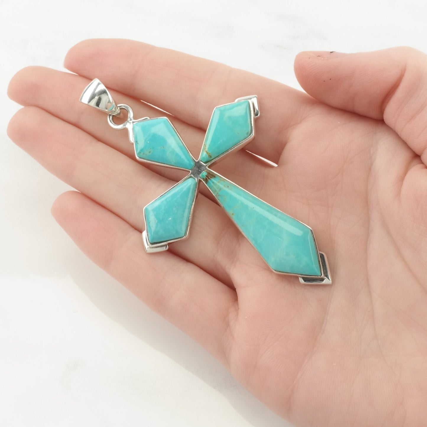 Vintage Turquoise Cross Sterling Silver Pendant