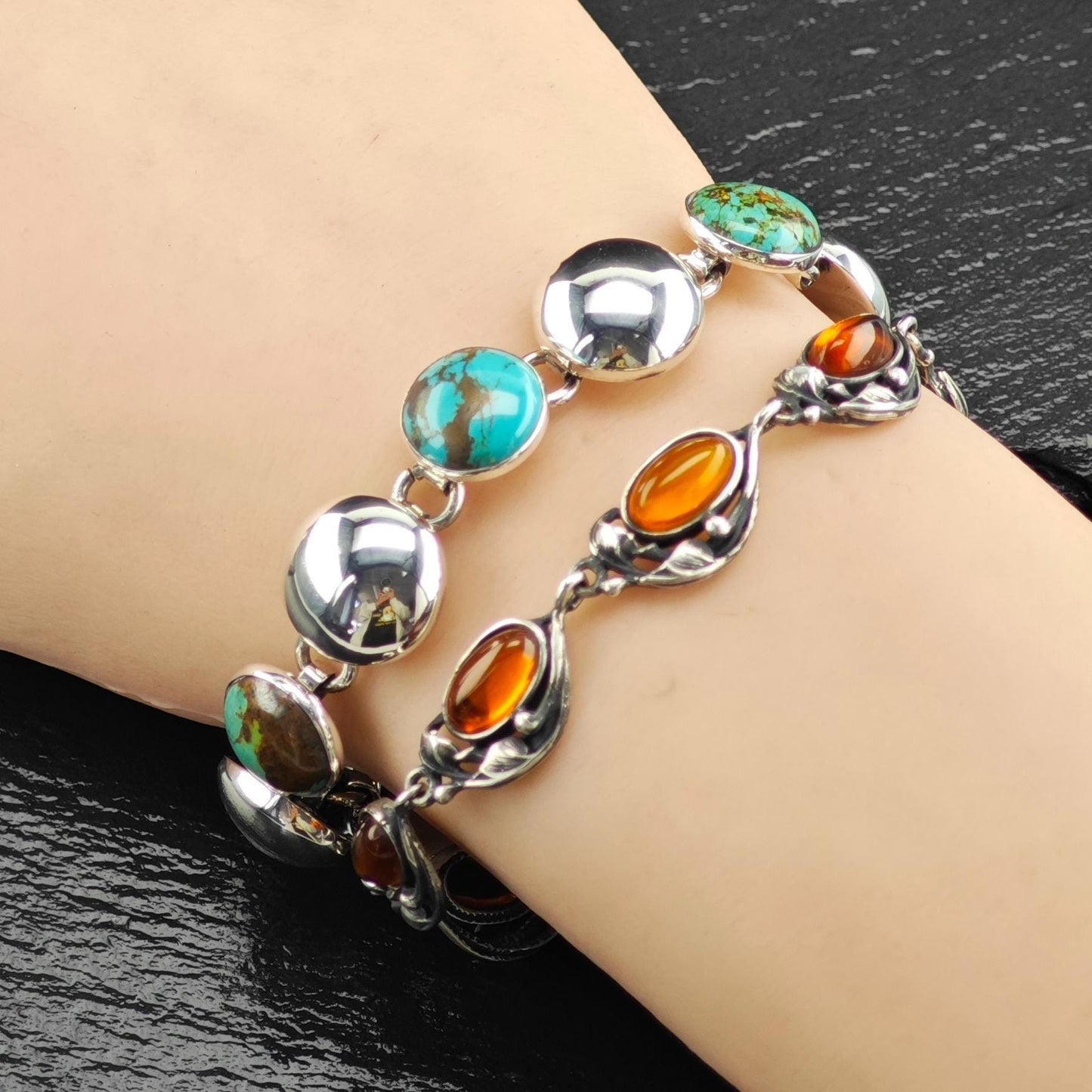 Mexico Turquoise Modernist Bracelet Sterling Silver
