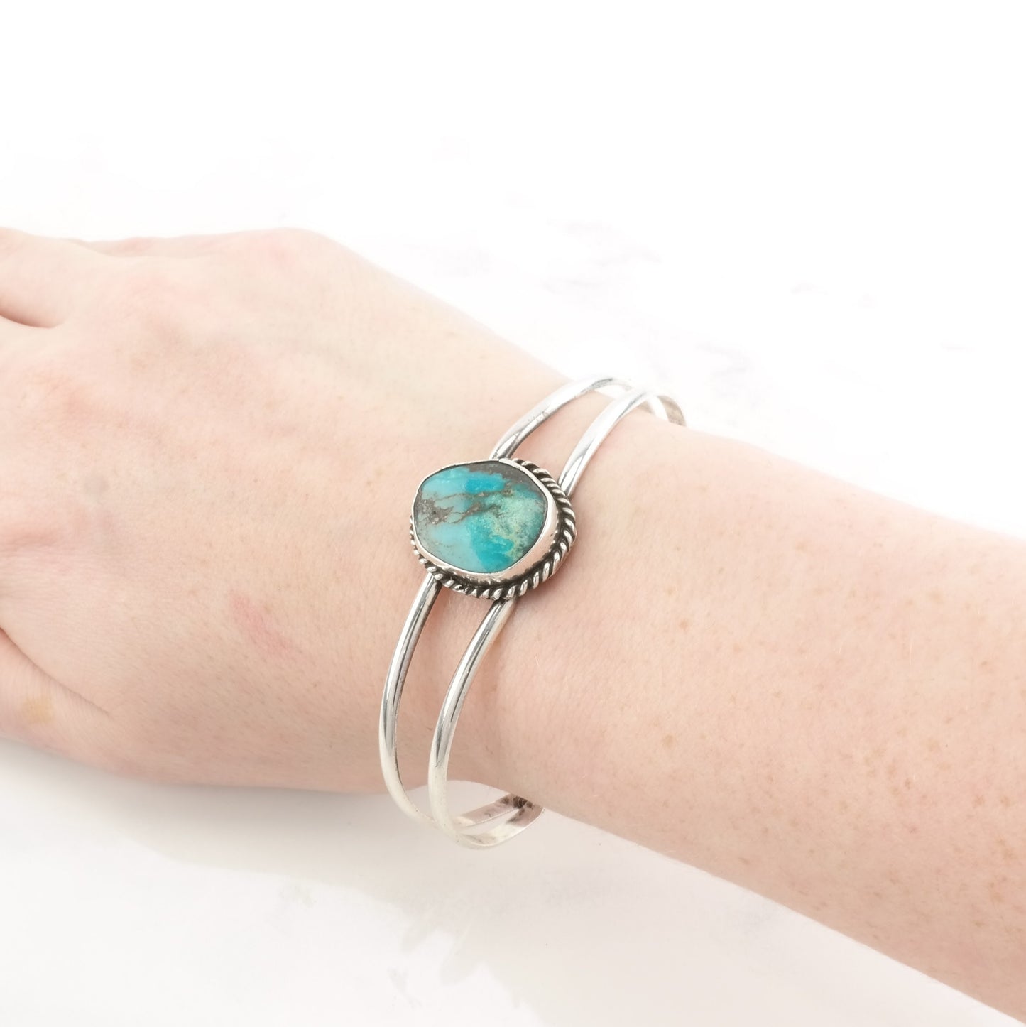 Southwest Turquoise Cuff Bracelet Sterling Silver Blue