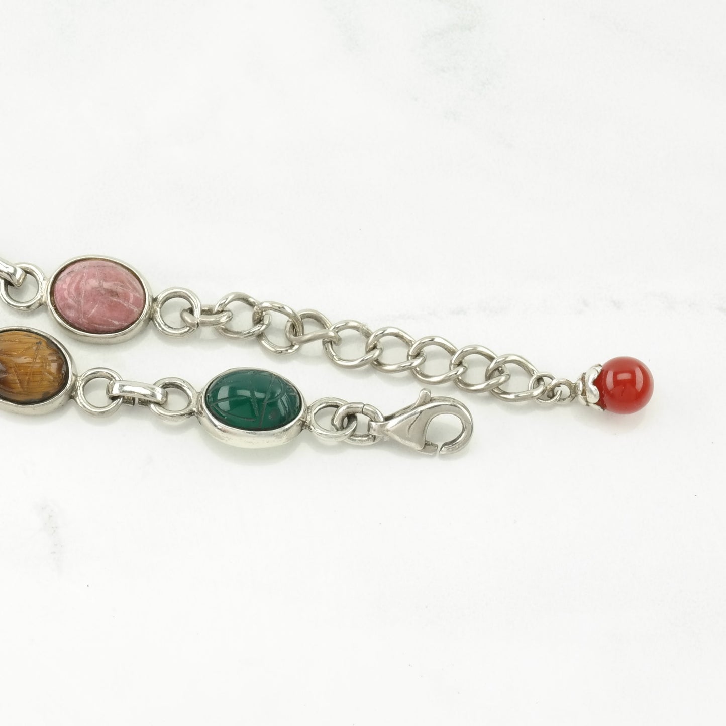 Choice Whitney Kelly Sterling Silver Link Bracelet Multi Stone Scarab, Carved