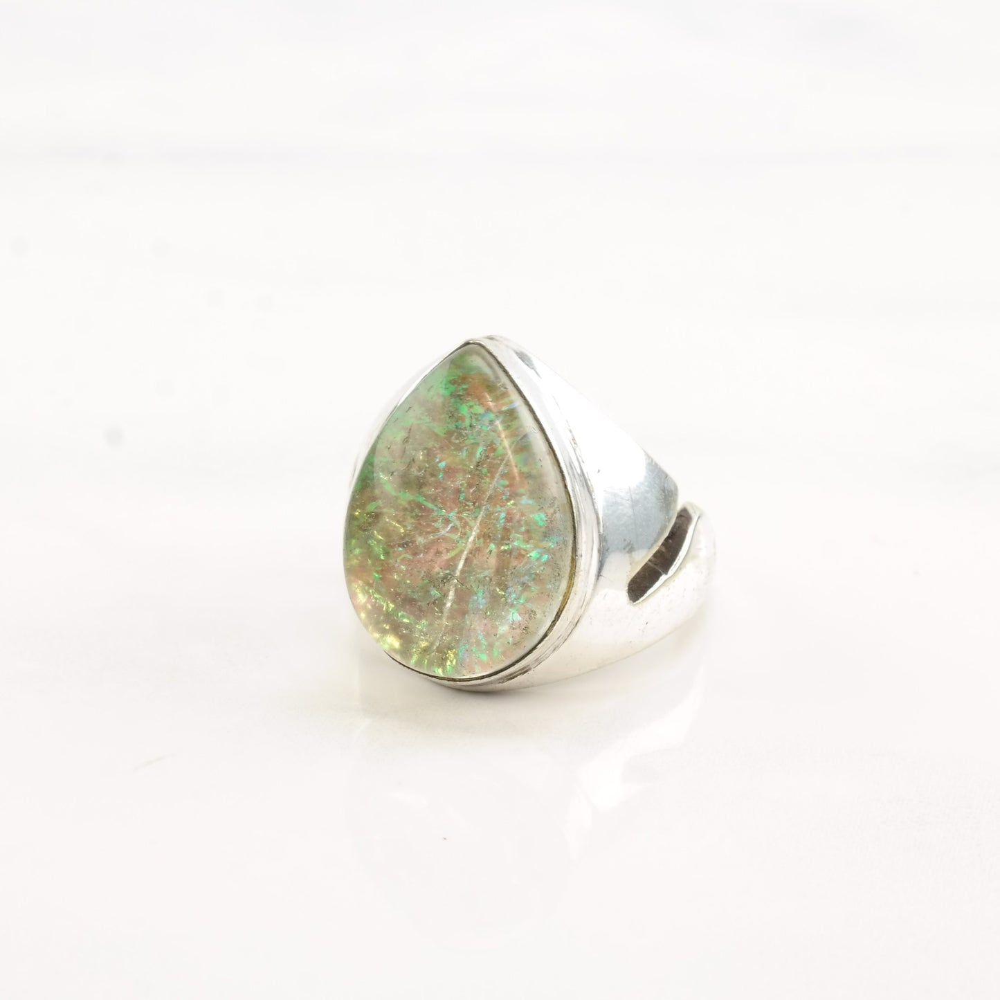 Sterling Silver Ring Opal Doublet Teardrop Size 6 1/4