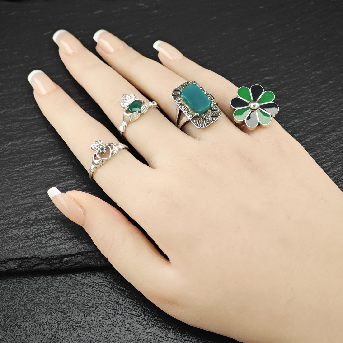 Claddagh Green Chrysoprase Ring Sterling Silver Sz 7 3/4 R6247