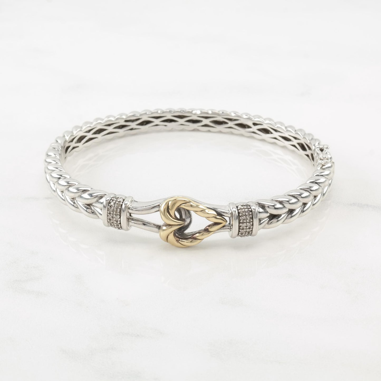 Alwand Vahan White, Gold Tone Diamond Hearts, 14k Gold Accent Sterling Silver Bangle Bracelet