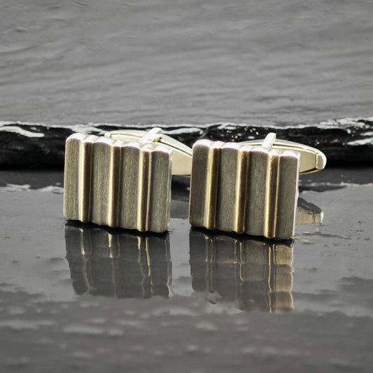 L&M Square 14K Gold Ribbed Accent Sterling Silver Cufflinks MISC0431