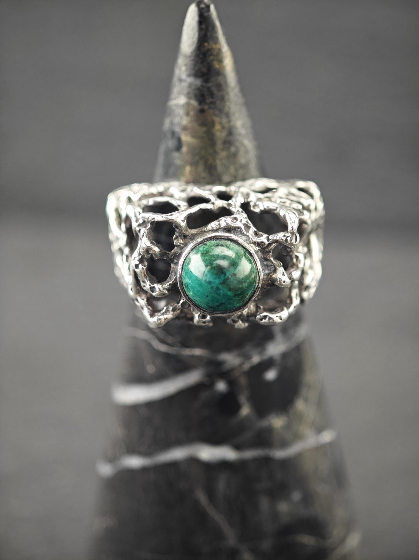 Vintage Brutalist Chrysocola Ring Sterling Silver