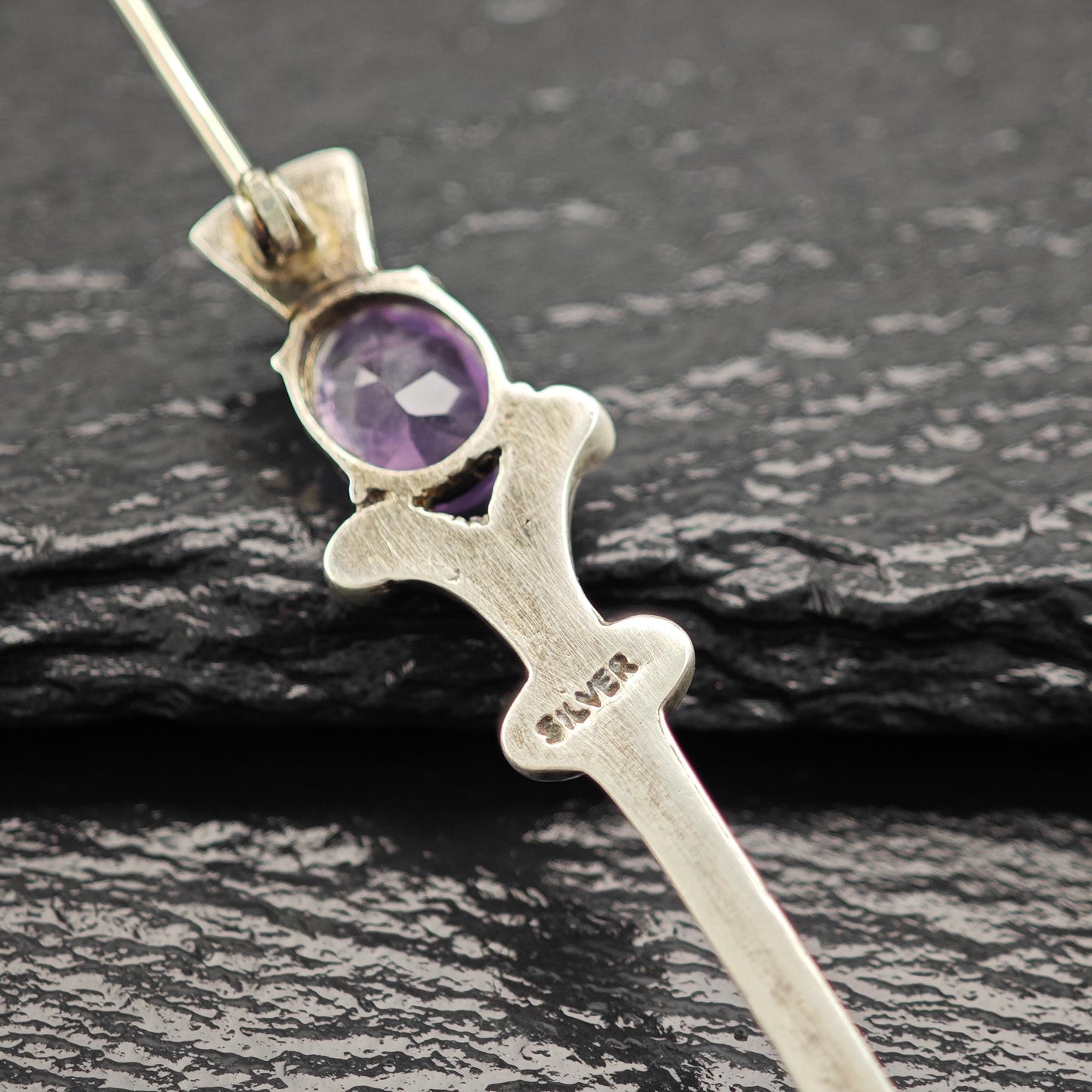 Purple Amethyst Sword Brooch Sterling Silver