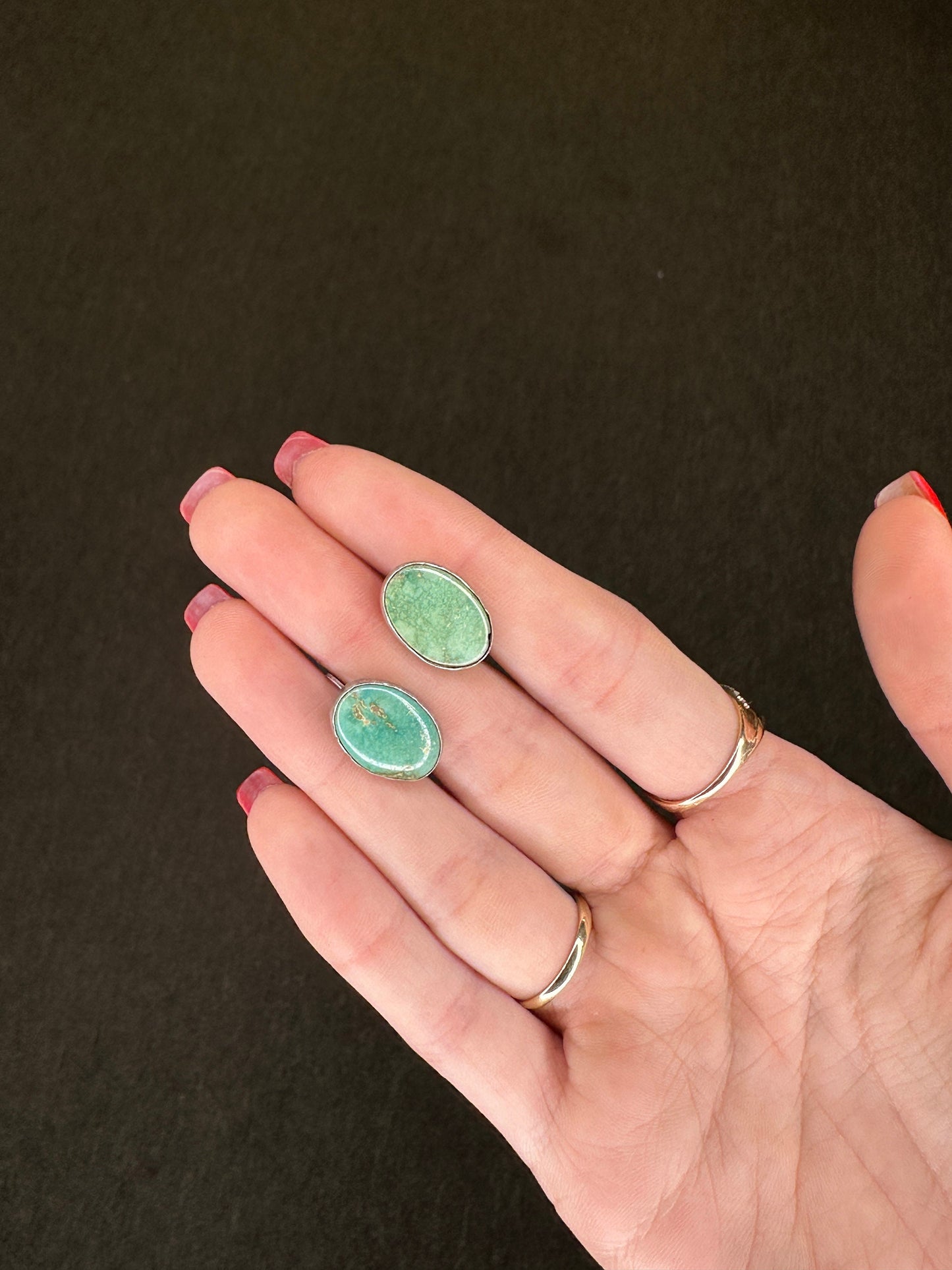 Native American Sterling Silver Turquoise Oval Earrings Screw back