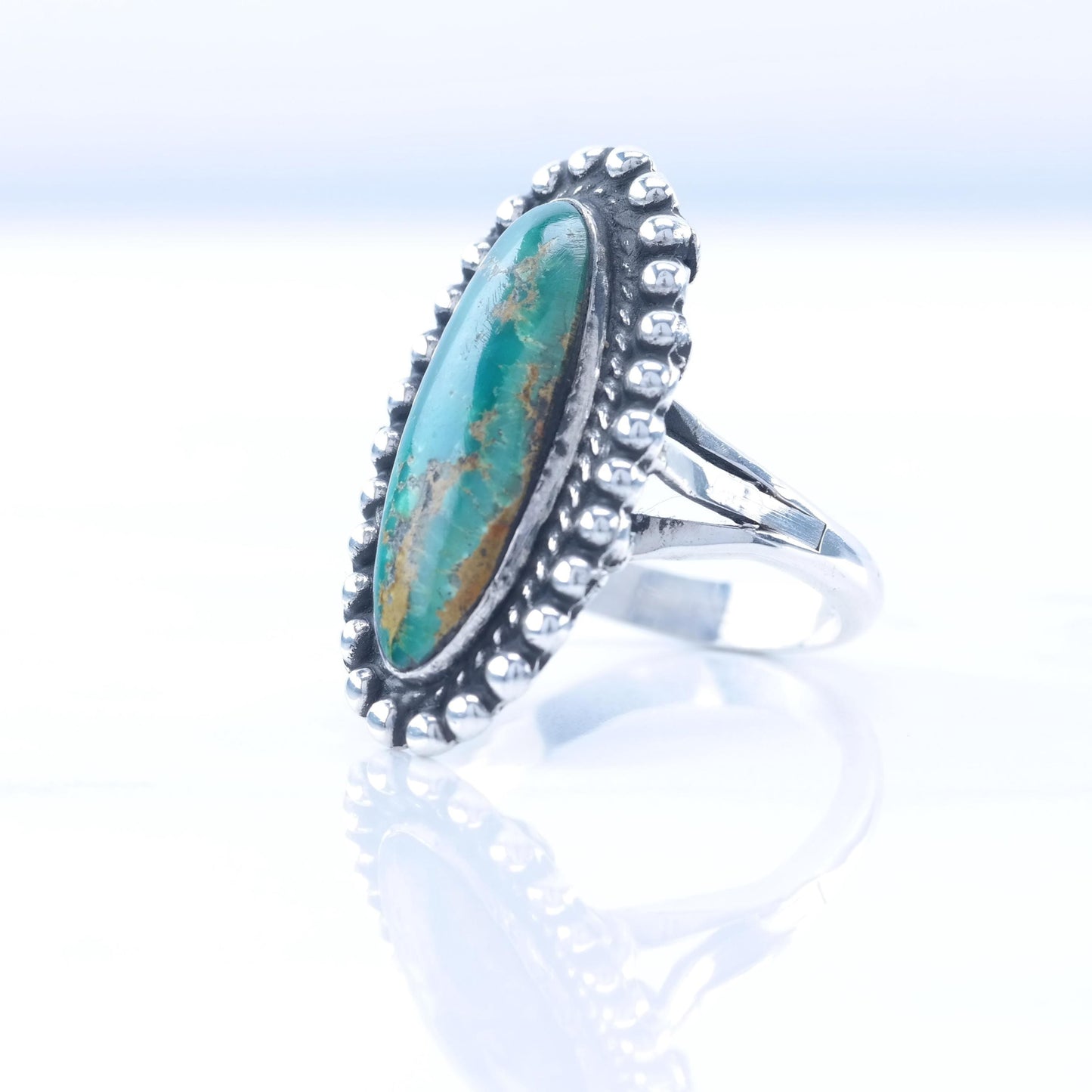 Vintage Rescued Silver Ring Turquoise Long Sterling Green Size 9 1/4