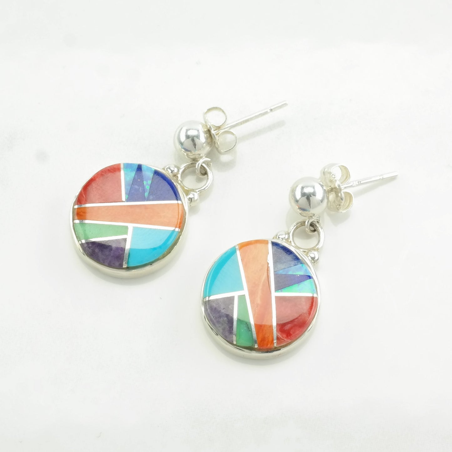 Sterling Silver Multi Color Spiny Oyster, Multi Gem Inlay Earrings Stud, Dangle