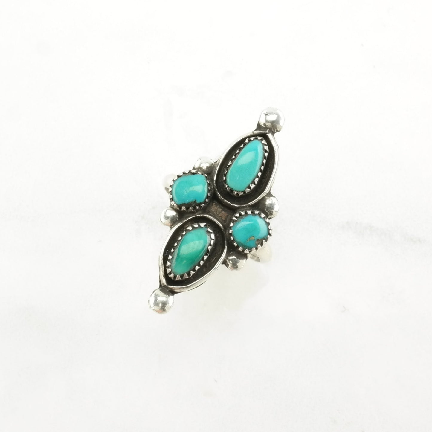 Vintage Zuni Silver Ring Turquoise Cluster Sterling Blue Size 5