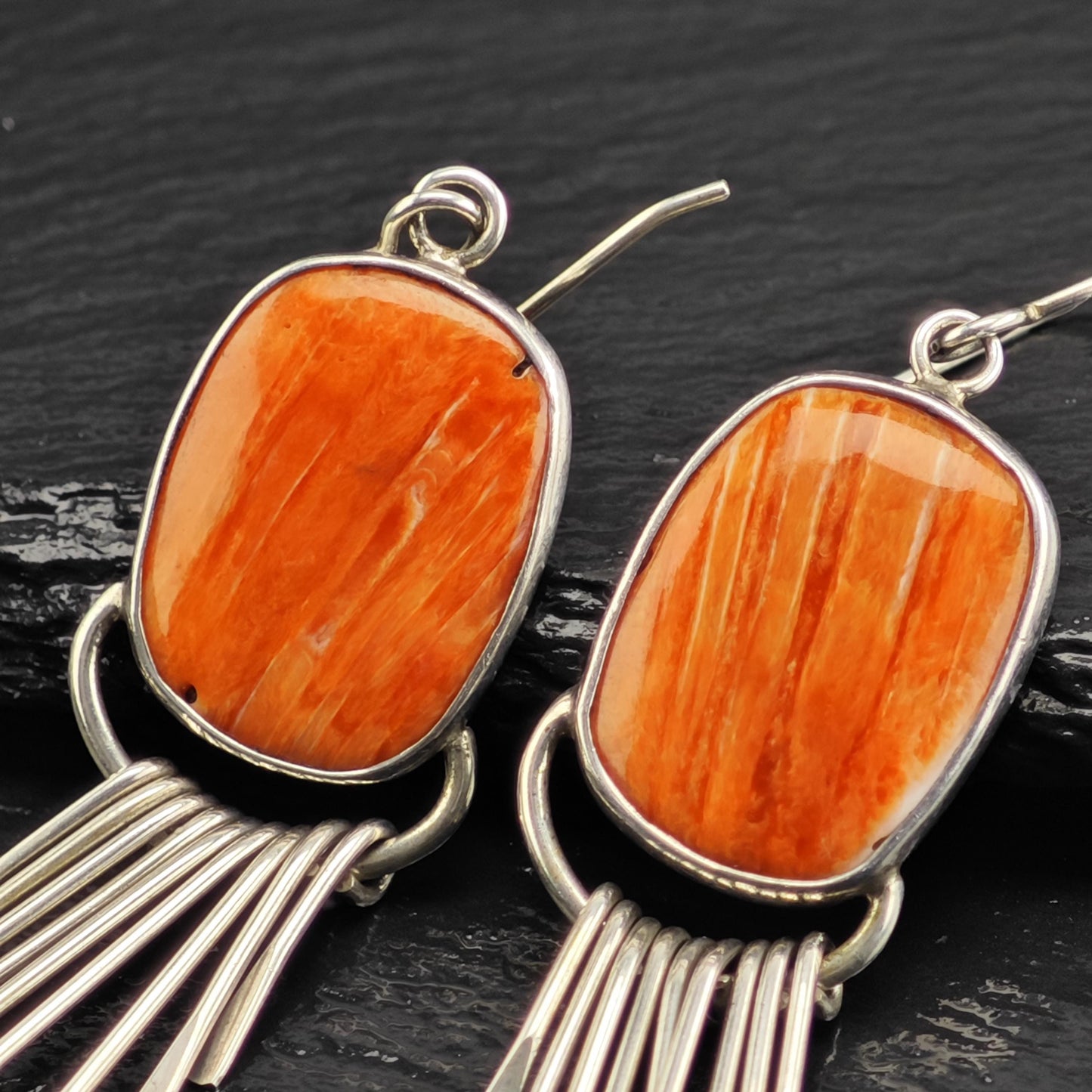 Orange Spiny Oyster Dangle Sterling Silver Earrings ER3114