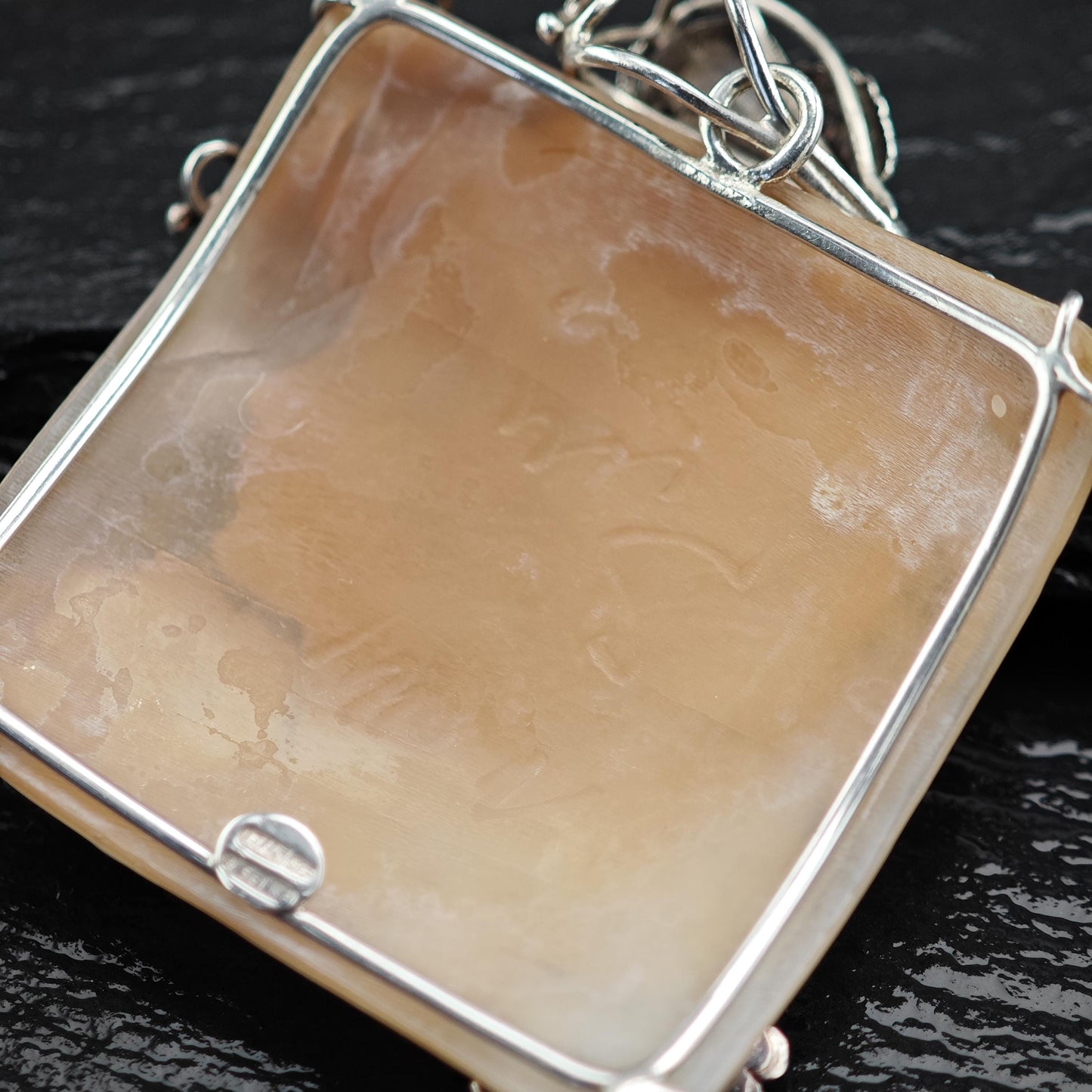 Vintage Italy Made Cameo Floral Pendant Sterling Silver