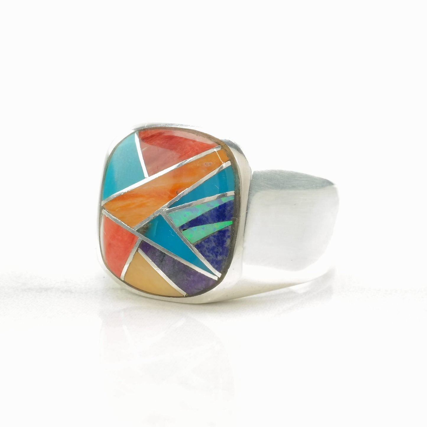 Ferris Sterling Silver Inlay Ring | Multi-Gemstone Southwest Jewelry | Size 11.5