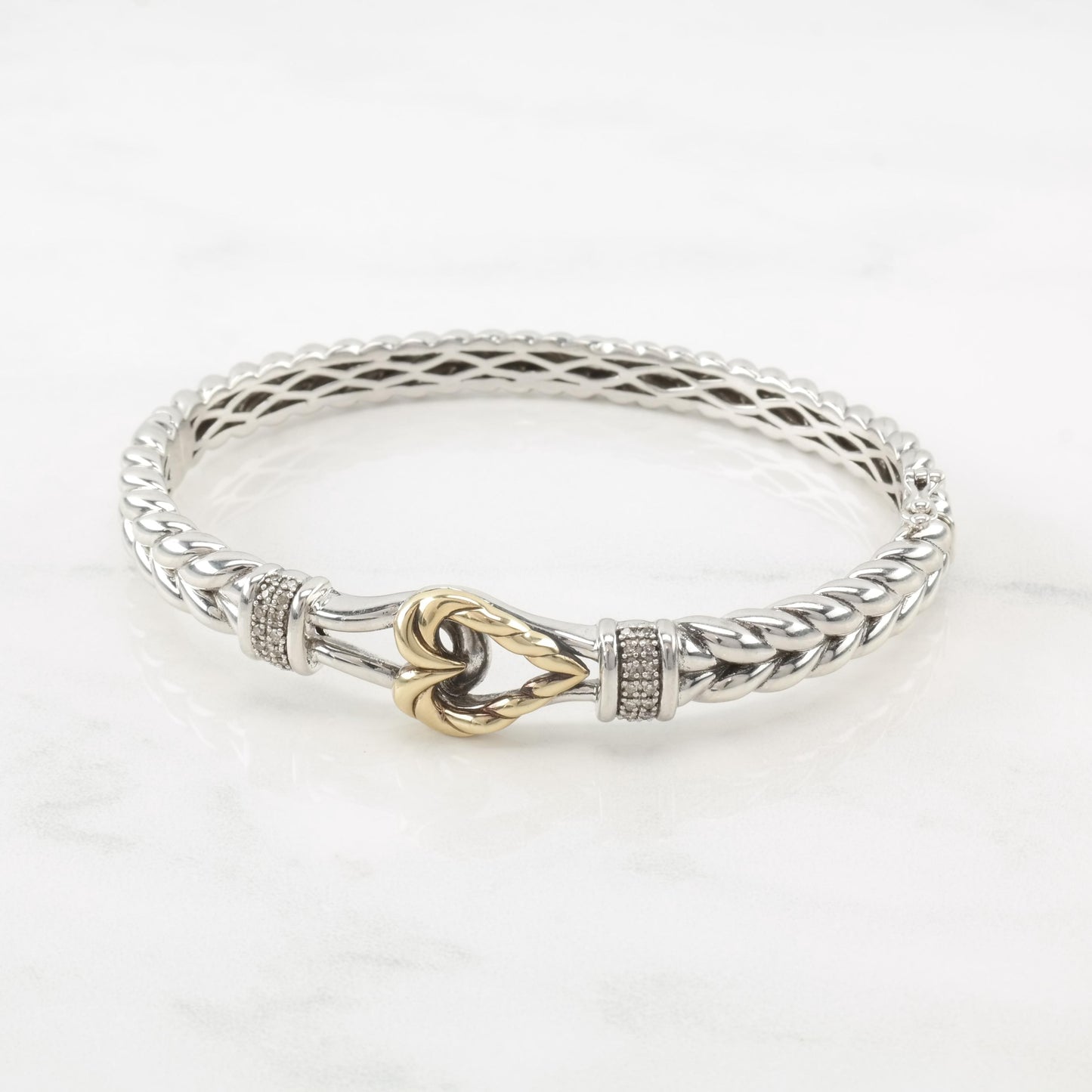 Alwand Vahan White, Gold Tone Diamond Hearts, 14k Gold Accent Sterling Silver Bangle Bracelet