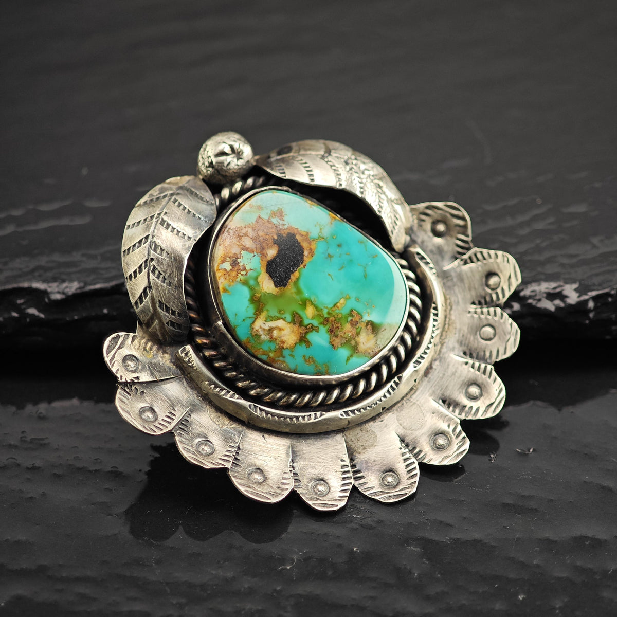 Royston Turquoise Feather Detailing Sterling Silver Pendant P3141