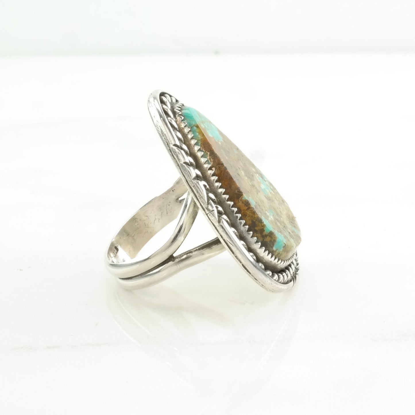 Native American Silver Ring Turquoise Heavy Matrix Sterling Blue Size 9