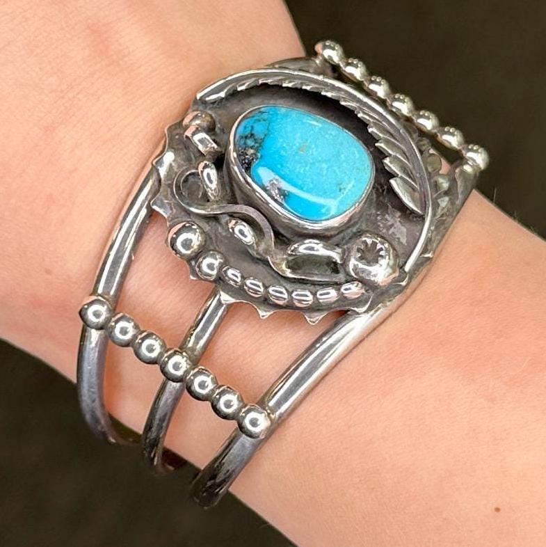 Navajo Turquoise Cuff Bracelet Sterling Silver