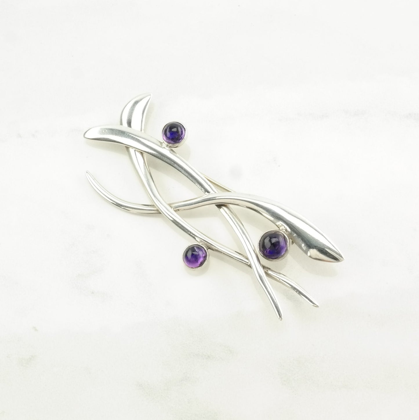 Vintage Sigi, Taxco Sterling Silver Brooch Modernist Purple Amethyst