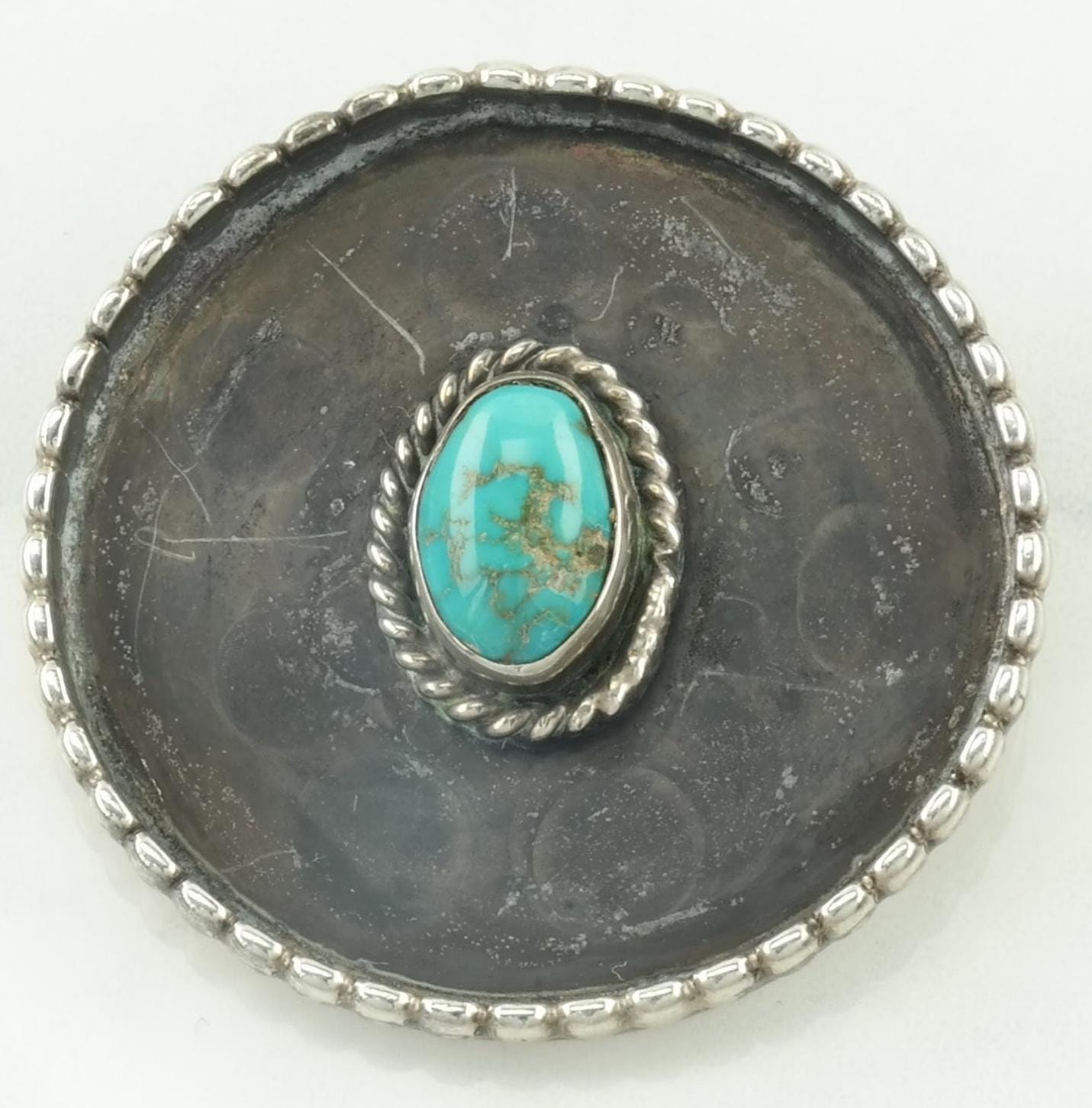 Southwestern Native American Sterling Silver Blue Turquoise Brooch