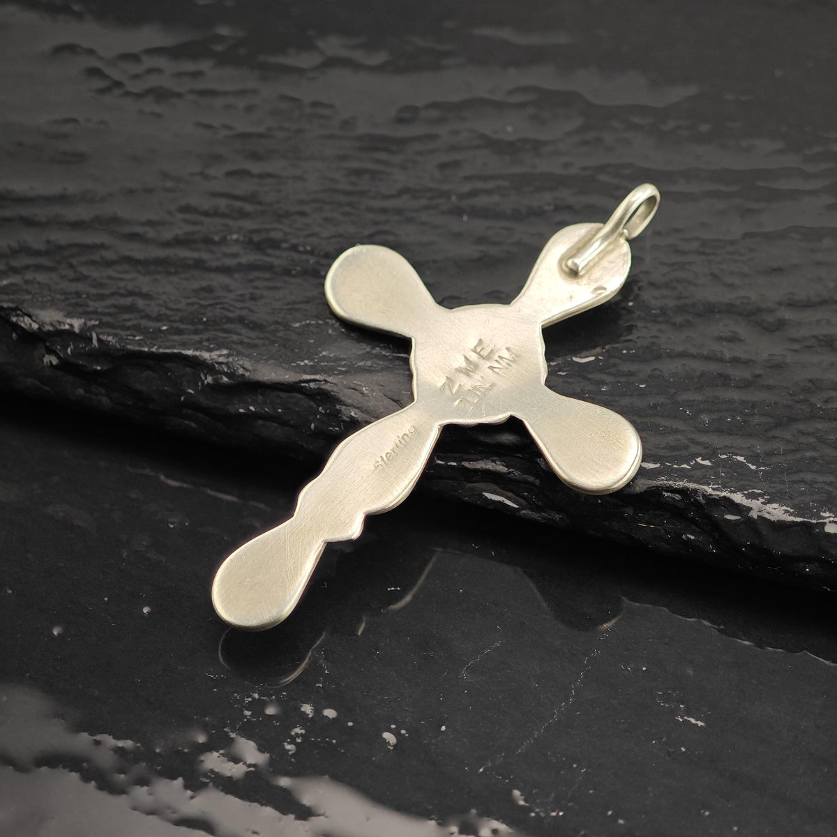 Zuni Sunface Multistone Inlay Cross Sterling Silver Pendant P3139