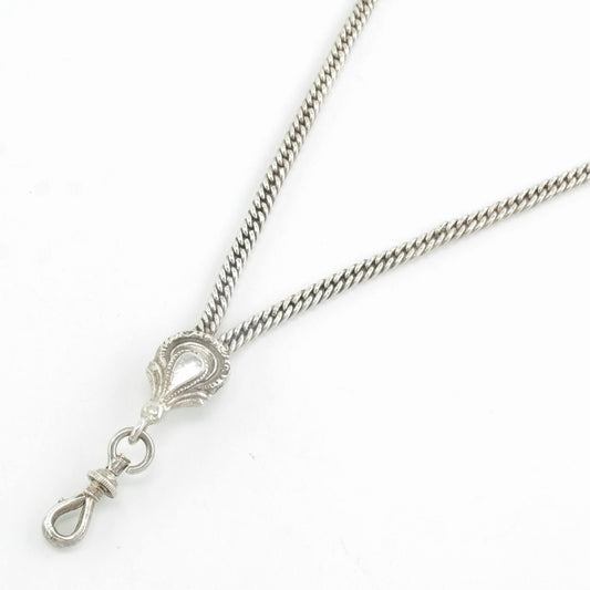 Victorian Sterling Silver Pocket Watch, Long Muff Chain Necklace