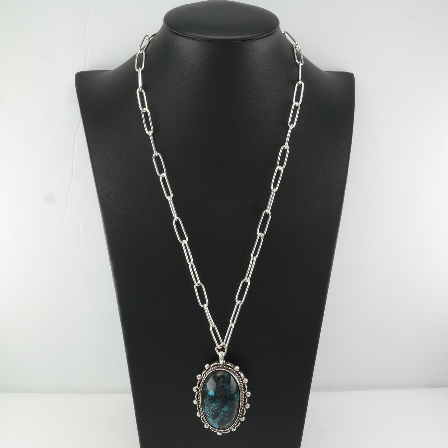 Southwest Sterling Silver Blue Turquoise Large Necklace