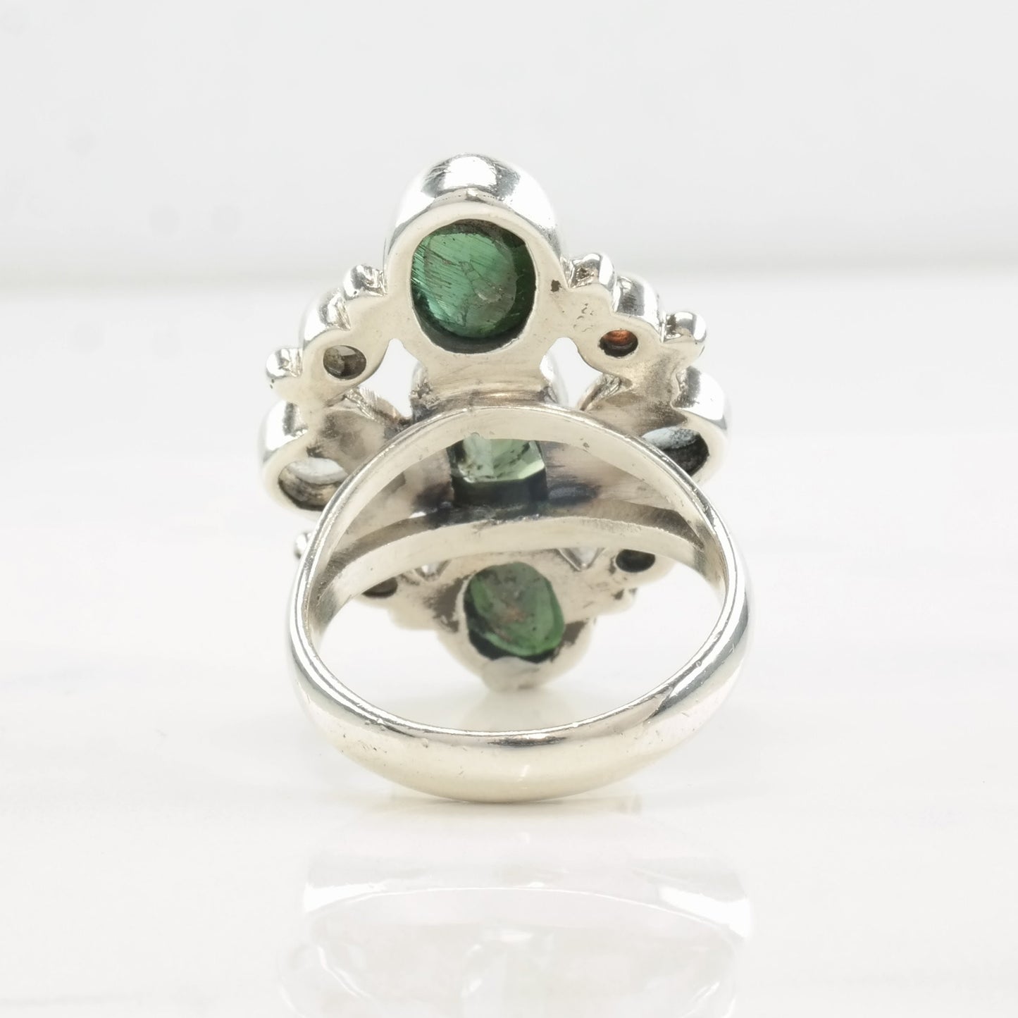 Sterling Silver Ring Green Diopside, Moonstone, Multi Gem Size 8