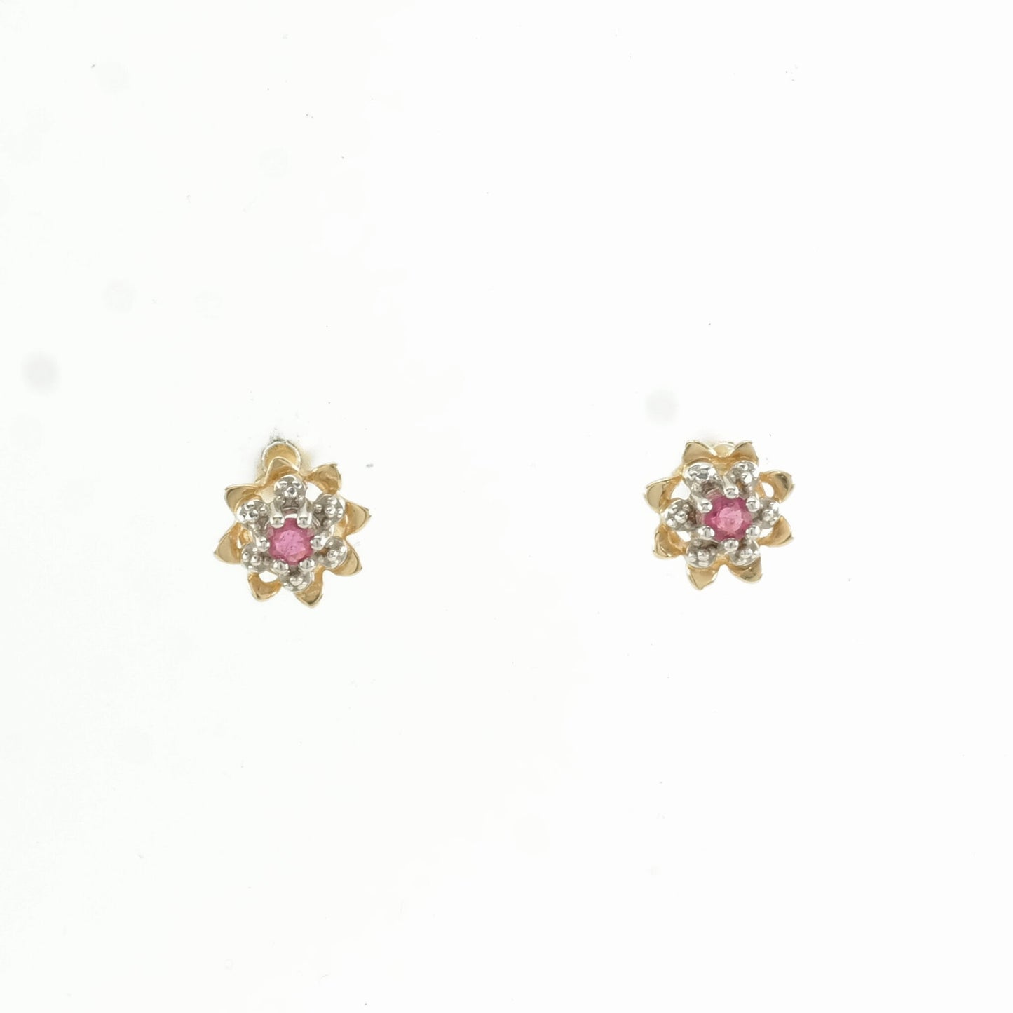 Vintage 14k Gold Stud Earrings Pink Ruby Floral