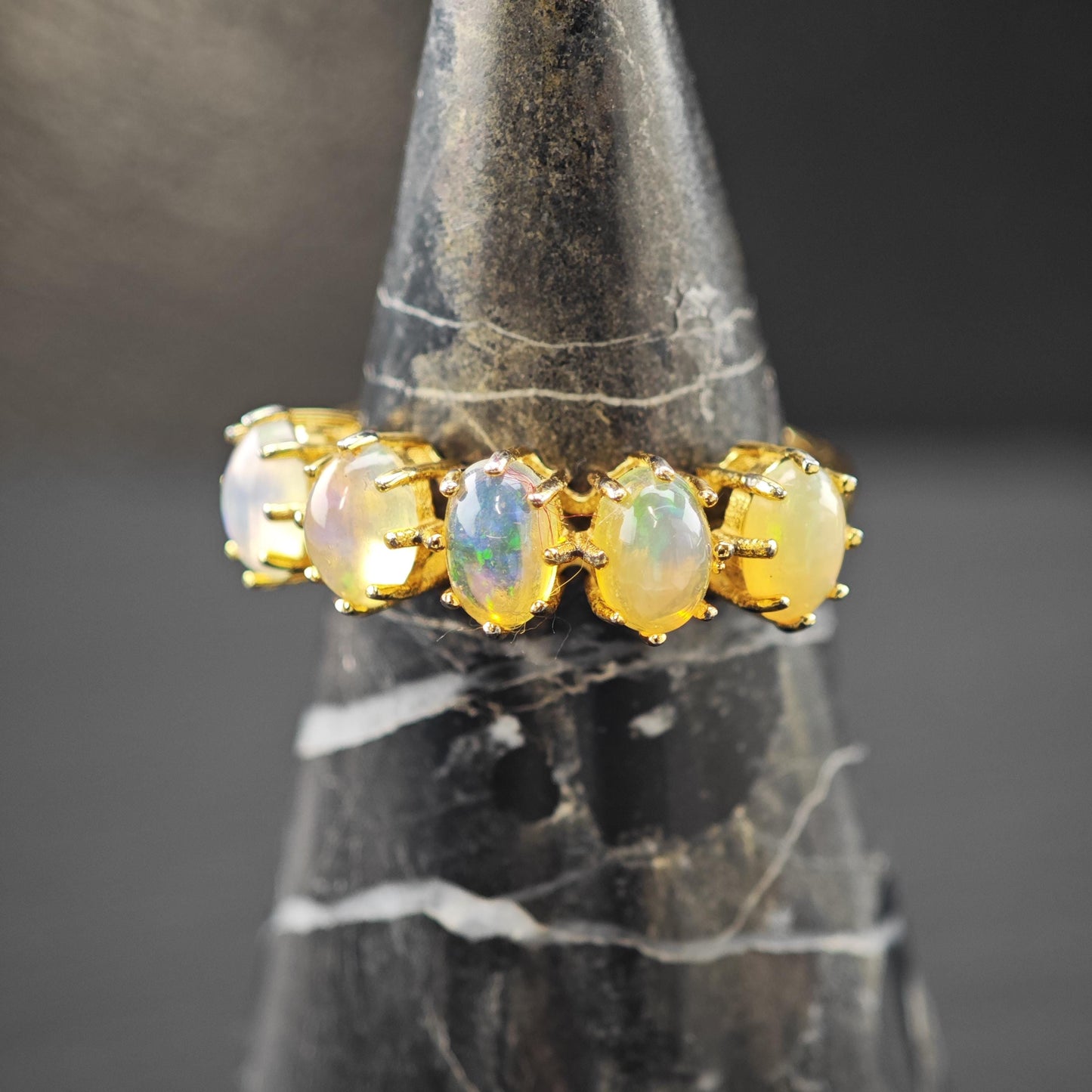 Yellow Opal Gold Plated Ring Sterling Silver Sz 8