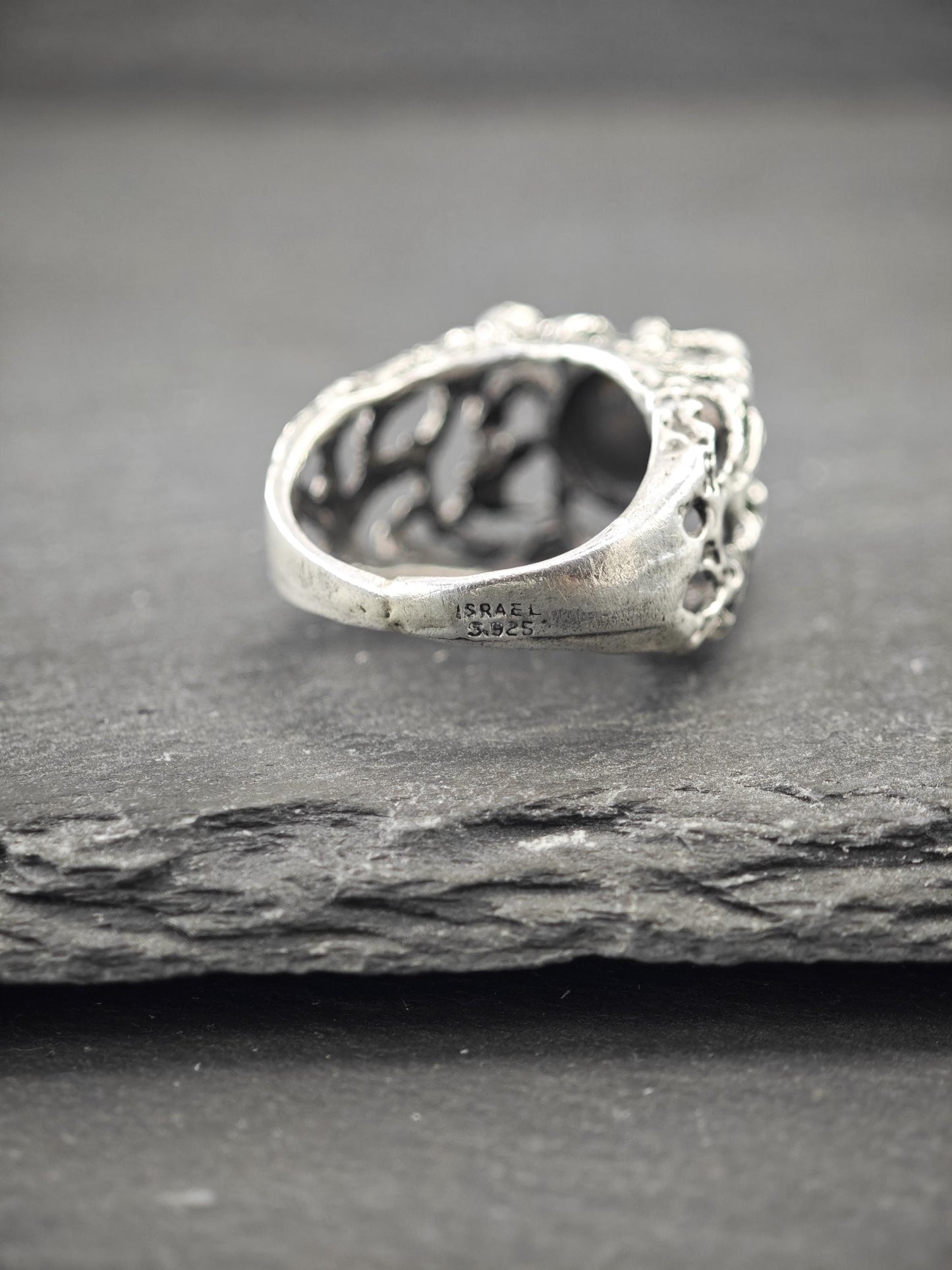 Vintage Brutalist Chrysocola Ring Sterling Silver