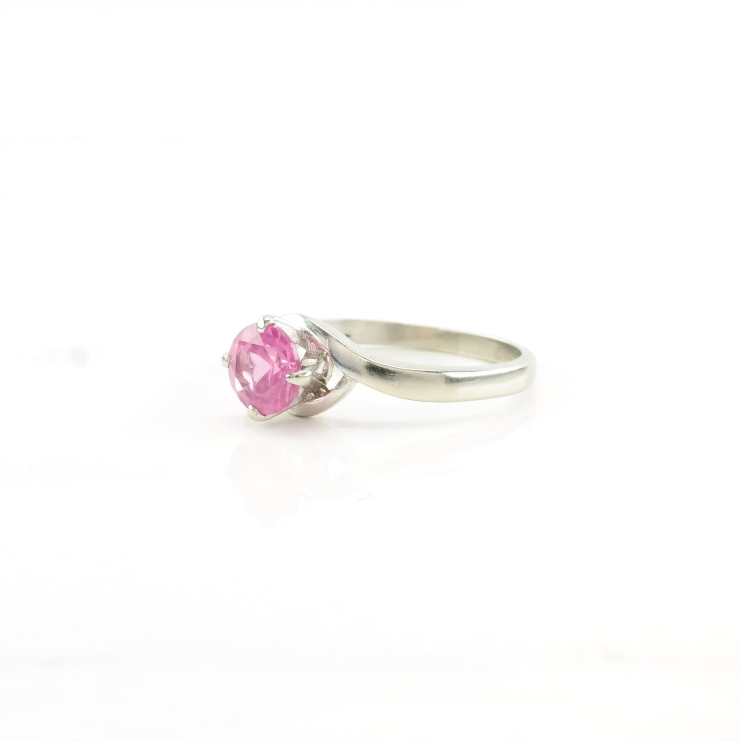 10k White Gold Ring Lab Pink Sapphire Solitaire Pink Size 7