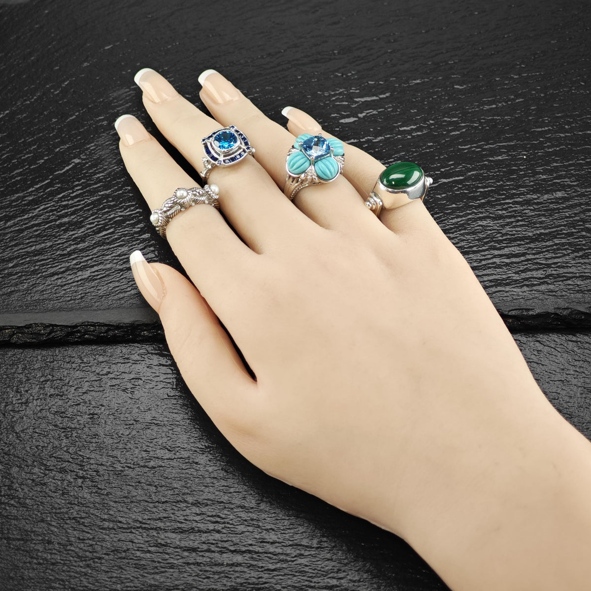 Topaz & Block Turquoise Sterling Silver Flower Ring Sz 6 R6814