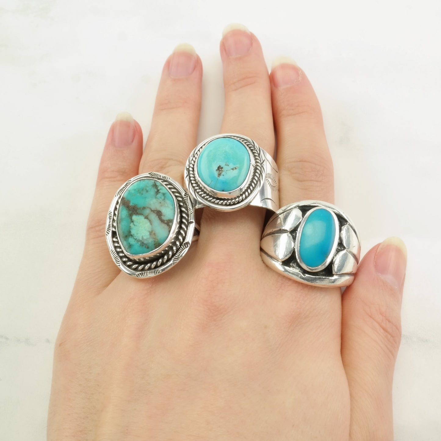 Native American Silver Ring Turquoise Sterling Size 12 1/4