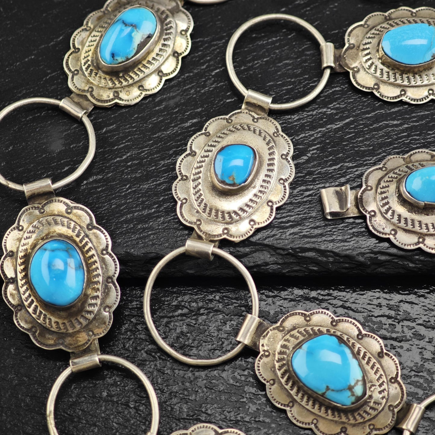Vintage SW Turquoise Concho Sterling Silver Hook Belt
