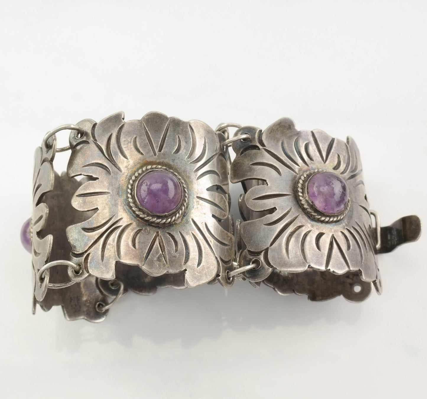 Pre Eagle, Taxco Sterling Silver Link Bracelet Amethyst