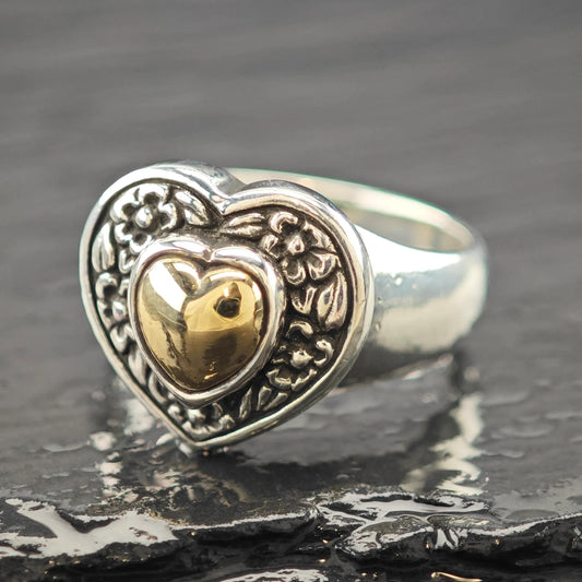 James Avery Heart 14K Gold Accent Ring Sterling Silver Sz 8 1/2